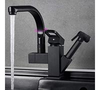 ISCBAFYX Robinets mélangeurs d'évier de Cuisine, Pistolet de pulvérisation à Traction, Robinet de Cuisine Rotatif rétractable en Laiton Chaud Froid-E