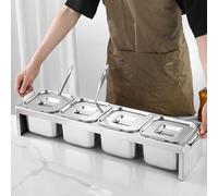ISCBAFYX Station de Garniture de Pizza en Acier Inoxydable - Support à épices récipient Alimentaire, Pots à épices Amovibles réutilisables pour Grill Cuisine, Parfaits pour l'assaisonnement