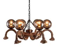 ISCBAFYX Style Traditionnel 6 E27 * 6 Country Hemp Personnalité créative Living Dining Room Island Retro Industrial Wind Whited Fir Glass Ball Chandelier Fix