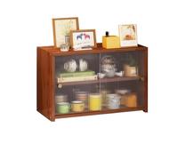 ISCBAFYX Support de Rangement de Bureau en Bambou avec Portes coulissantes réglables, présentoir de comptoir autoportant pour Bureau à Domicile Salon (L55xW28xH34 cm)