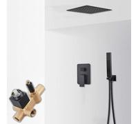 ISCBAFYX Système de Douche Noir Mat Mélangeur 3 Voies à Montage au Plafond de 10 Pouces pour Eau Chaude Froide Robinet de Douche de Salle de Bain élégant pour Une Mise à Niveau Ultime