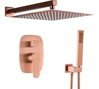 ISCBAFYX Système de Douche, système de mélangeur de système de Robinet de Douche à Effet de Pluie en Laiton de Salle de Bains en Or Rose Mural de 10 à 12 Pouces avec Douche à Main, Ensemble de Douche
