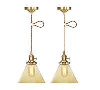 ISCBAFYX Traditional Pack Pending Lighting Fentnel Entonnoir en Verre Finition Finishing Lights avec Une Base Moyenne E27 Max. Bulbes Watts Non Inclus des luminaires: Couleur Claire