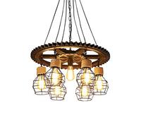 ISCBAFYX Traditionnel 7-LIGHTS rétro vintage industriel en fer forgé en bois en bois ludique corde de chanvre mèche mezzanine en métal lampe à suspension nostalgique Restaurant Steampunk Pendant Light