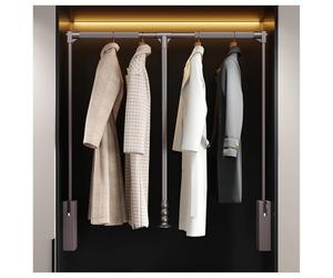 ISCBAFYX Tringle à vêtements télescopique réglable en Alliage d'aluminium, Rail de Garde-Robe extractible avec Double Tampon Silencieux, Gain de Place pour Une Largeur de 660 à 890 mm, Marron