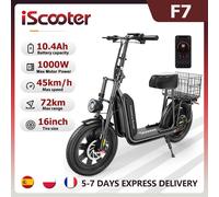 iScooter F7 48V 1000W Trottinette électrique 45 km/h 72 km d'autonomie Contrôle par application Pneus tout-terrain 16 pouces Panier arrière pliable Aide idéale pour les courses F7