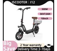 ISCOOTER I12 adulte Scooter électrique 500W moteur e-scooter 36V7.5AH batterie Scooter électrique 12 pouces route pneu Scooter électrique ISCOOTER I12（Black）