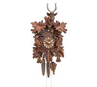 ISDD Horloge à Coucou 7 Feuilles, 2 Oiseaux, tête de cerf KA 1613 HK