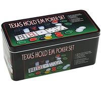 ISDI Set de poker Boîte en métal, 200 jetons de poker, 2 couvertures, bouton livreur, petite aveugle, tapis de jeu