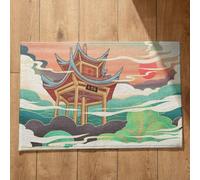 Isdreem Petit Tapis de Cuisine Lavable en Machine Paillasson Exterieur One Piece Architecture Style Chinois Bain Fun Entrée Grand Format Surface Flanelle Douce, 45x75cm