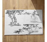 Isdreem Tapis de Bain Fun D'Entrée Ultra Fine Esquisse Plantes Devant Porte Interieur Moquette Séchage Rapide Noir Blanc, 40x60cm