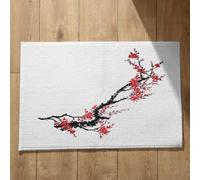 Isdreem Tapis de Bain Long Entrée Interieur Antidérapant Home Fleur d'encre Style Chinois Antiderapant Baignoire Intérieur Rectangulaire Séchage Rapide Noir Et Rouge, 45x75cm