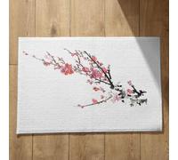 Isdreem Tapis de Bain XXL Entrée Interieur Antidérapant Home Fleur d'encre Style Chinois Grand Porte D'Entrée Grande Taille Surface Flanelle Douce Noir Et Rouge, 45x75cm