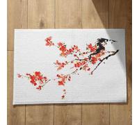 Isdreem Tapis de Cuisine Antidérapant Et Lavable Paillasson Queen Fleur d'encre Style Chinois Porte D'Entrée Exterieur Personnalisé Ultra Fine Séchage Rapide Noir Rouge, 40x60cm