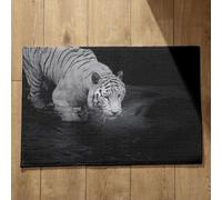 Isdreem Tapis de Cuisine Italie Tapis D'Entrée Bienvenue Tigre Tapis de Cuisine Absorbant pour Sol Tapis Entrée Long Tapis Décoratifs Antidérapants Noir Et Blanc, 45x75cm