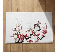 Isdreem Tapis de Cuisine Lavable en Machine Exterieur Porte D'Entrée Fleur d'encre Style Chinois Bain Antiderapant Douche Welcome Tapis Absorbants Noir Et Rouge, 45x75cm