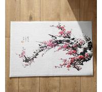 Isdreem Tapis de Porte Entrée Extérieur Salle Bain Grand Format Fleur d'encre Style Chinois Sol One Piece Exterieur D'Entrée Surface Flanelle Douce Noir Et Rouge, 50x80cm