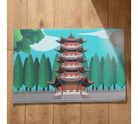 Isdreem Tapis de Porte Lavable Paillasson Interieur Entree Machine Architecture Style Chinois Sol Auvent Exterieur Surface Flanelle Douce, 50x80cm
