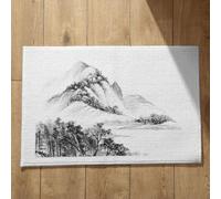 Isdreem Tapis de Porte Paillasson D'Entree Interieur Et Extérieur Entrée Maison Intérieur Peinture À L'Encre Chine, Paysage Extra Fine Salle Bain Absorbant Noir Blanc, 40x60cm
