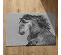 Isdreem Tapis de Protection de Sol Tapis Salle de Bain Original Cheval Grand Tapis de Cuisine Antidérapant Et Lavable Paillasson Personnalisé Famille Noir Et Blanc, 45x75cm