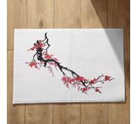 Isdreem Tapis de Sol Entrée Paillasson Exterieur Entree Welcome Fleur d'encre Style Chinois Porte Extérieur D'Entrée Tapis Bain Absorbants Noir Et Rouge, 40x60cm