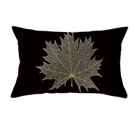 Isdreem Tissu en Lin Housse Coussin Jardin taie d'oreillers Satin Feuille d'érable Housse Coussin Chaise taie d'oreiller Enfant Housses de Coussin Or Noir 30x50cm