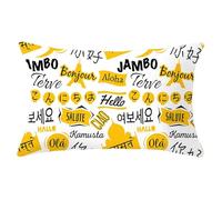 Isdreem Tissu en Lin Housse Coussin Multicolore taie d'oreiller Coton Percale Salutations Plusieurs Langues transat Décoratif Canapé Taie Jaune Blanc 30x50cm