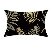 Isdreem Tissu en Lin Housse Coussin rectangulaire taie d'oreiller Lin Feuille Housse Coussin Satin taie d'oreiller Rectangle Housses de Coussin Or Noir 30x50cm