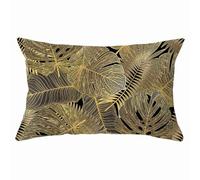 Isdreem Tissu en Lin Housse Coussin Sol taie d'oreiller Coton Feuille Housse de Coussin Toile de Jute taie d'oreiller Satin Soie Housses de Coussin Or Noir 30x50cm