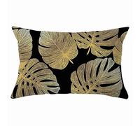Isdreem Tissu en Lin Housse Coussin XXL taie d'oreiller canapé rectangulaire Feuille de Banane Housse de Coussin Industrielle taie d'oreiller carré Or Noir 30x50cm