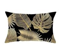 Isdreem Tissu en Lin Housse de Coussin Jute taie d'oreiller Fille Feuille de Banane Housse Coussins décoratifs taie d'oreiller traversin Housses de Coussin Or Noir 30x50cm