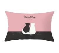 Isdreem Tissu en Lin Housse de Coussin Toile de Jute taie d'oreiller Rectangle Chat Noir et Chat Blanc Housse Coussin Fauteuil Exterieur taie d'oreillers RoseNoir 30x50cm