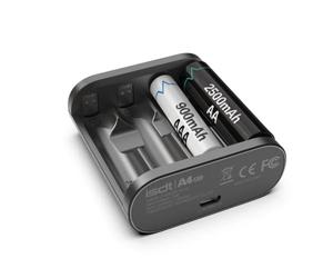 ISDT A4AIR Chargeur de Piles Universel Compact et Portable, Compatible avec AAA, AA, 10500, 12500, Prend en Charge NiMH, NiCd, NiZn, Li-ION, LiFePO4, LiHv, Contrôle APP Via Port Type-C