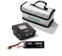 ISDT K2 Air Smart Balance Chargeur Bundle AC 200W/DC 500Wx2 1-6S Dual Channel et 3S 5200mAh 11.1V 75C XT60 Plug avec sac de sécurité Lipo pour drone télécommandé, avion, hélicoptère, voiture