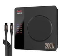 ISDT POWER200H USB C Chargeur sans Fil de Bureau avec Fonction de Chargement magnétique (100W Max Chaque Canal), 4+1 Port avec Les Ordinateurs Portables,téléphone portable, iWatch 2x100W Câbles Inclus