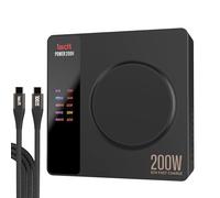 ISDT POWER200H USB C Chargeur sans Fil de Bureau avec Fonction de Chargement magnétique (100W Max Chaque Canal), 4+1 Port avec Les Ordinateurs Portables,téléphone portable, iWatch 2x100W Câbles Inclus