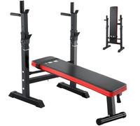 ISE Banc de Musculation Pliable, Banc Musculation Complet Réglable avec Support de Barres pour Haltère et Station à Dips, Bancs de Musculation Réglables, Rack Musculation Homme Sport Maison