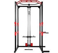ISE Cage de Musculation Power Rack Cage Squat, Station de Musculation, Barre de Traction et Dips, Barre Multi-Prises et Maintien des Jambes Réglable, Cage Musculation Acier, Rack Musculation