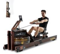 ISE Rameur Pliable à Eau Fitness, Rameur d'Appartement Pliable Maison/Bureau, avec Pompe à Eau, Niveau Résistance 30KG Maxi, Écran LCD, Siège Réglable, Water Rowing Machine Roue Transport Rail Lisse