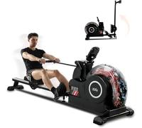 ISE Rameur Pliable à Eau Fitness, Rameur Eau Musculation Appartement Fitness Domicile, Pompe Electrique Multi-Résistance, Écran LED, Rameurs Cardio-Training, Rail Lisse&Solide, Water Rowing Machine