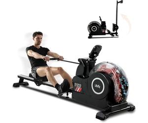 ISE Rameur Pliable à Eau Fitness, Rameur Eau Musculation Appartement Fitness Domicile, Pompe Electrique Multi-Résistance, Écran LED, Rameurs Cardio-Training, Rail Lisse&Solide, Water Rowing Machine