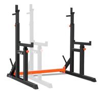 ISE Support Barre de Musculation Multifonction, Rack Squat avec Barres pour Haltères, Cage de Musculation en Acier, Hauteur et Largeur Réglable, pour Maison/Bureau, Noir et Rouge