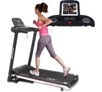 ISE Tapis de course Pliable 12,8km/h, 12 programmes, Silencieux, Roues de Transport, écran LED et verin hydraulique