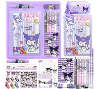 iseainno Ensemble de papeterie Kawaii pour le retour à l'école, avec cahier A5, étui, stylos, autocollants, porte-badge d'identité, règle, caoutchouc, cadeau