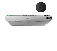 IsEasy Hotte Aspirante 60 cm 200 m³/h, Hotte Aspirante Intégrée 60 cm, 3 Niveaux, Modes Recyclage et Évacuation, Lampe LED de 2 W, Filtre à Charbon Inclus, 60 dB, Acier Inoxydable, Argenté