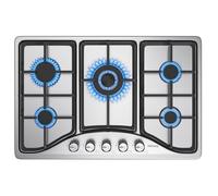 IsEasy Plaque Gaz 5 Feux Inox, Plaque de Cuisson Gaz 5 feux Encastrable, Table Gaz 5 foyer, Gaz Ville et Bouteille L76 x P50 cm