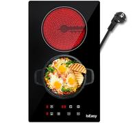 IsEasy Plaque Vitrocéramique 2 Feux Encastrable, Double Table de Cuisson Vitrocéramique 3000W, 9 Niveaux de Chauffage, 2 Zones de Cuisson, Minuterie, Commande Tactile, 29.5cm