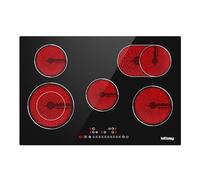 IsEasy Plaque Vitrocéramique 5 Feux Encastrable, Table de Cuisson Vitroéramique 5 Foyer, Minuteur, 9 Niveaux de Puissance, 8600W,Plaque de cuisson Electrique 77cm