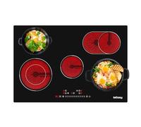 IsEasy Plaque Vitrocéramique 5 Feux Encastrable, Table de Cuisson Vitroéramique 5 Foyer, Plaque de cuisson Electrique 77cm, Minuteur, 9 Niveaux de Puissance, 8600W