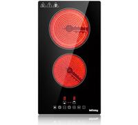 IsEasy Table de Cuisson Vitrocéramique 3200W 2 Foyers (Plaque Domino Électrique) Zone Double Circuit | 9 Niveaux de Chauffe & Minuterie 1-99 Min